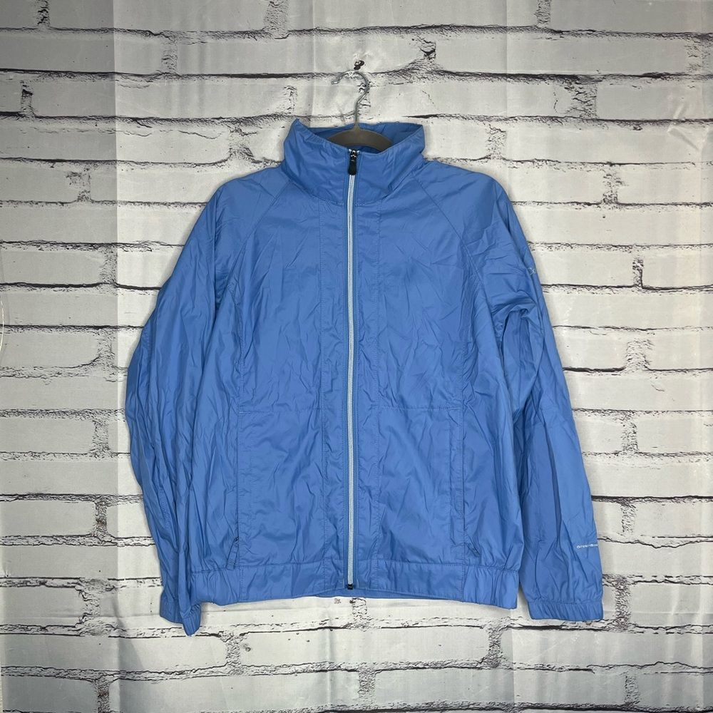 Columbia Blue Navy Full-Zip Jacket Men’s M Athletic Windbreaker Y2K Mock Neck